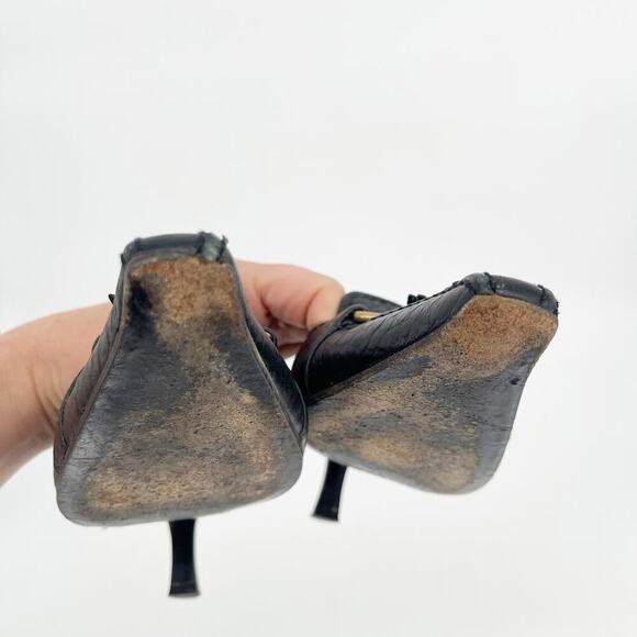 Retro Prada Black Pebbled Leather Fringe Detail Square Toe Slingback Heel IT 37 - Picture 7 of 12